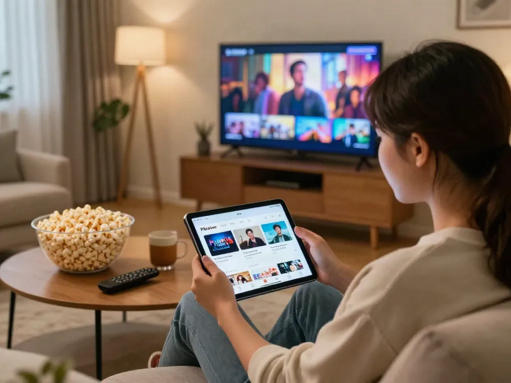Engaged user exploring the pka show app for streaming entertainment at home.